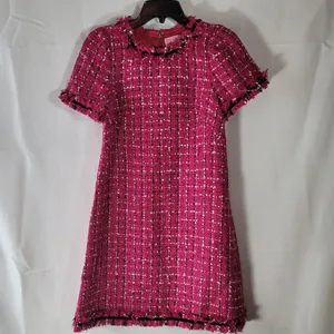 Kate Spade Size 2 NWOT Festive Tweed Mini Shift Dress Magenta Pink Fringe K9841 thumbnail 2