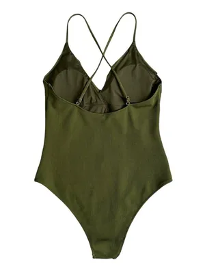 Cupshe One Piece Ruffle Wrap Swimsuit Women’s Size XL Textured Green Summer thumbnail 5