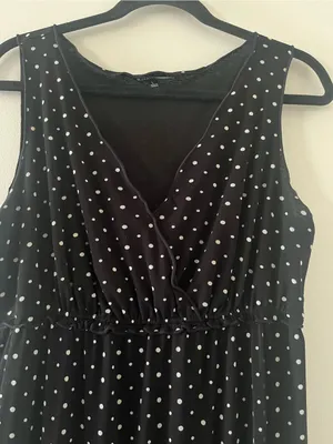 Relativity Black White Polka Dot Maxi Dress Large Sleeveless Empire Waist 90s thumbnail 5