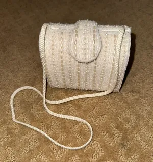 white beaded crossbody purse thumbnail 1