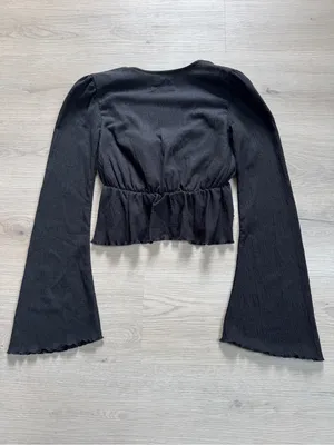 Urban Outfitters Black Tie Cropped Blouse bell sleeve coquette fairy grunge y2k thumbnail 3
