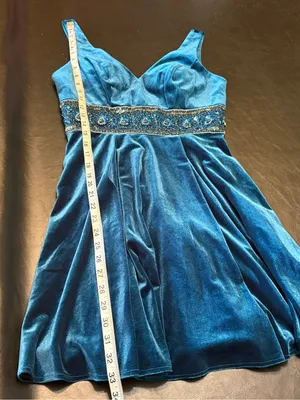 Lucci Lu V-Neck Teal Velvet Mini Dress with Beaded Waist size 4 NWT* thumbnail 11