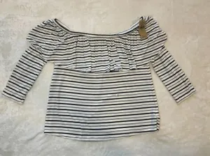 American Eagle Size-S Women's Striped Off The‎ Shoulder Top 3/4 Sleeve Shirt thumbnail 1