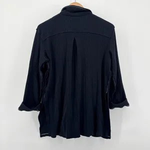 Free People Annie Long Sleeve Black Ribbed V-Neck Henley Top‎ Womens Large thumbnail 9