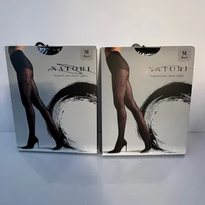 Natori Leopard Mix Sheer Tights Medium Black Luxury Fashion Legwear‎ Set of 2 thumbnail 2