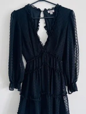 Justify Black Swiss Dot Tiered Long Sleeve Dress thumbnail 1