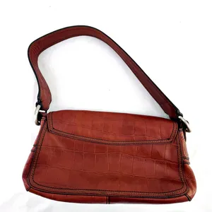 Fossil Burgundy Brown Leather Shoulder Bag Croc Embossed Print 7x11" 75082 thumbnail 2