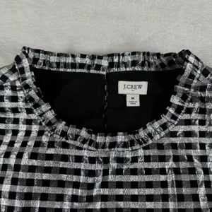 J.‎ Crew Metallic Silver Gingham Ruffle Neck Puff Sleeve Top CF117 Black Womens thumbnail 2