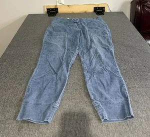 Level 99 Blue Denim Cargo Pants Women's Sz L Drawstring Elastic Waist Pockets thumbnail 1