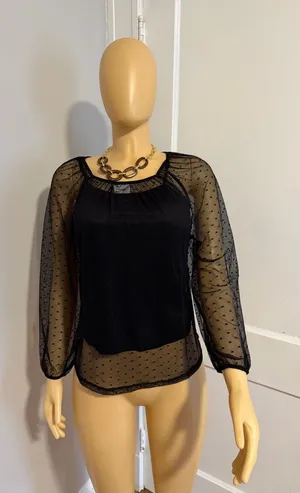 Sheer Dot Mesh Black Long thumbnail 1