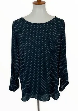 Loft Polka Dot Blouse Teal Blue Long Sleeve Workwear‎ Career Top Medium Blouse thumbnail 1