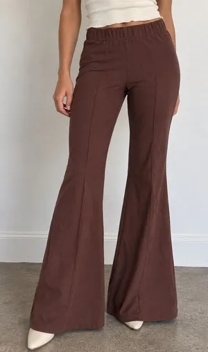 Le Bop Brown Flare Pants High Waisted Seam Detail Small Minimalist Fall thumbnail 1