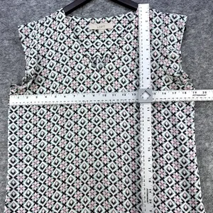 Loft Top White with Black, Pink Green Print. Sleeveless V Neck Size Small thumbnail 4