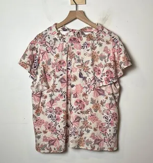 Who What Wear Women Linen Blend Floral Flutter Sleeve Spring Blouse Top XL thumbnail 1