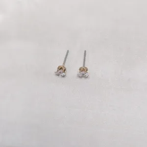 Vintage Stud Earrings Clear Gem & Gold Tone - 3/16" thumbnail 4