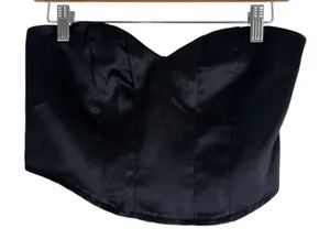 NWT Altar'd State Crop Top Womens M Black Satin Smocked Sweetheart Going Out thumbnail 1