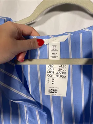 H&M Womens Tie Front Poplin Blouse Blue White Stripe Xl New With Tags thumbnail 3