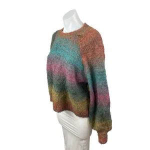 Aqua Women's Multicolor Knit Rainbow Stripe Long Sleeve Crew Sweater Top Size L thumbnail 3