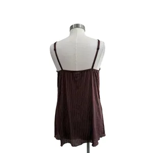 Cabernet Womens XL Brown Gold Metallic Pinstripe Camisole V-Neck Sheer Top thumbnail 2