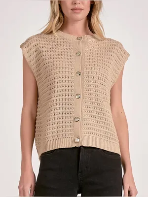 Elan Sleeveless Knit Sleeveless Sweater Cardigan - Taupe Size Medium thumbnail 1