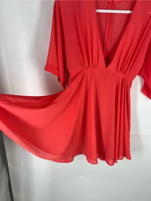Coral Pink Chiffon Deep V Back‎ Fit & Flare Dress Women’s Size 4 26” Waist thumbnail 4