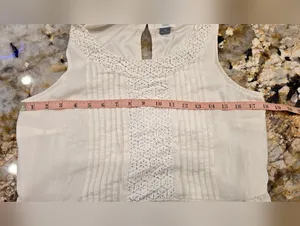 Old Navy Embroidered Swing Dress pintuck Pleats Lace Cream M thumbnail 5