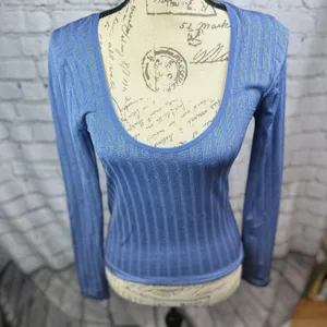 Free People Lucky You Layering Scoop Neck Top Blue M/L thumbnail 6
