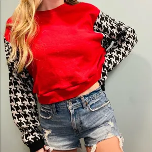 Custom made reworked vintage sweater & red crewneck crop sweatshirt size Large thumbnail 3