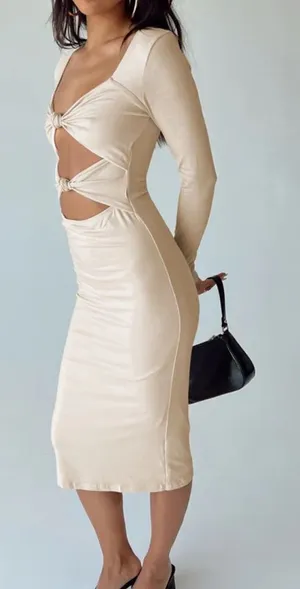 NEW Princess Polly Illias Midi Dress Beige Women’s 12 thumbnail 1