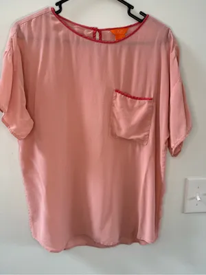 Joe Fresh Blush Pink Short Sleeve Pocket Top silk, preppy, trendy, effortless thumbnail 3