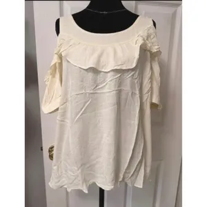 NWT Tulip B Ivory Cold Shoulder Ruffle Rayon Blouse Women's Large Boho thumbnail 2