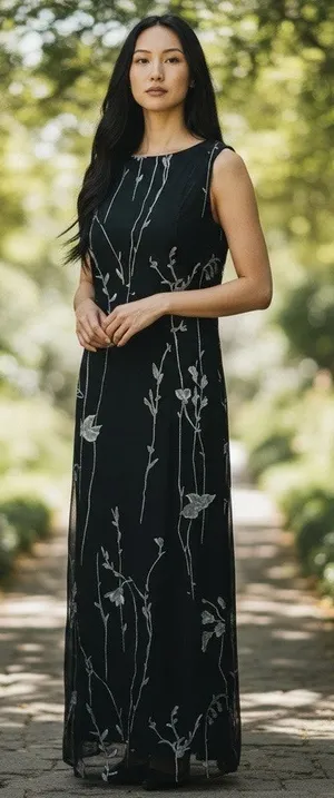 Casual Corner VTG Shift Dress Black Floral Sleeveless Maxi/Ankle SZ 12 Sheer thumbnail 1