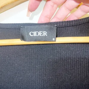 Cider women’s black ribbed waist length square neck long sleeve top thumbnail 4