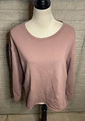 Peace Love World‎ Mauve Raw Edge Crewneck Distressed Casual Sweatshirt Size XS thumbnail 1