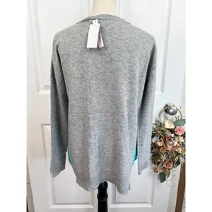 Olivia & Grace 100% Cashmere Sweater Size M Grey Turquoise Crewneck Soft Knit thumbnail 8