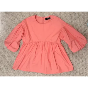 Pomander Place Coral Peplum Babydoll Top Balloon Sleeve Cotton XS‎ Tuckernuck thumbnail 10