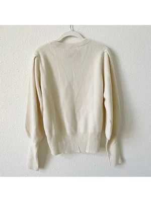 Saks Fifth Avenue 100% Cashmere Balloon Sleeve Sweater Snow Size Medium Neutral thumbnail 2