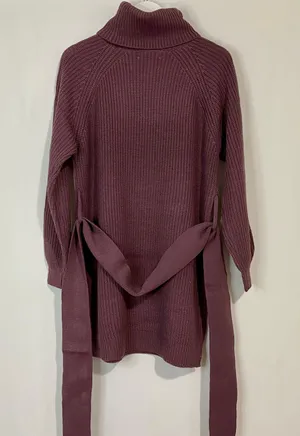 Zenana Women’s Waist Tie Turtleneck Sweater Dress Eggplant Size XS NWOT thumbnail 7