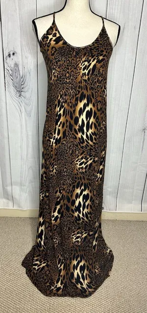 12PM By Mon Ami Maxi Dress Womens Sz S Spaghetti Strap Animal Print Knit thumbnail 1