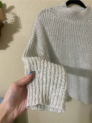 Debut Mock Neck Knit Sweater Size XS Silver Heathering Gray Ribbed High Neck thumbnail 9