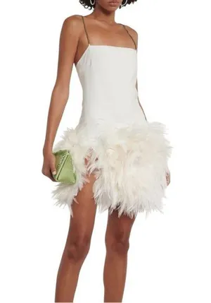 NWT The Attico Fujiko White Feather Trim Sleeveless Mini Dress IT 42 US M thumbnail 1