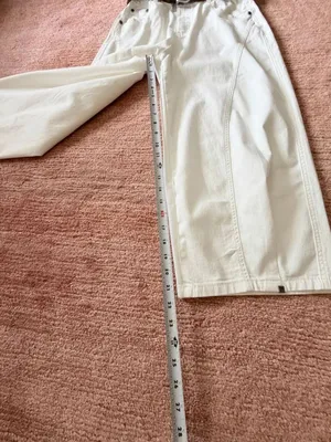 White Barrel Leg Cropped Pants High Rise Original Design Cotton Stretch Belt M N thumbnail 4