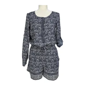 LOFT Romper Size 0 Blue White Paisley Print Long Sleeve‎ Roll Tab One Piece EUC thumbnail 15