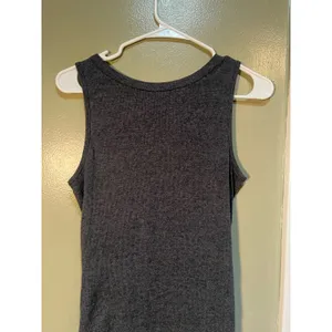 Womens Sleeveless Henley Tank Top Dark Charcoal Gray Ribbed V-Neck Button C5J020 thumbnail 7