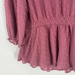 Monteau Purple Sheer Swiss Dot Ruffle Neck 3/4 Sleeve Peplum Blouse NWT‎ XL thumbnail 10