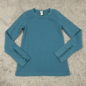 Sundance Shirt Womens Medium Waffle Knit Thermal Velvet Cuff Turquoise Blue thumbnail 1