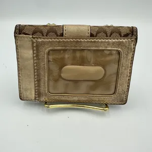 Coach Signature Monogram Bifold Wallet Brown Canvas Metallic Gold Leather Trim thumbnail 2
