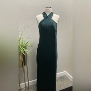 NWT Lovely LB025 twist halter lux charmeuse maxi Dress Evergreen Sz XL $231‎ thumbnail 4