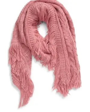 NEW BP One Size Pink Cable Knit Fringe Scarf v6x thumbnail 1