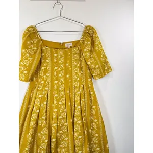 Mason's Daughter Mini Dress Yellow Emma Saffron Floral Square Puffed Boho Medium thumbnail 6